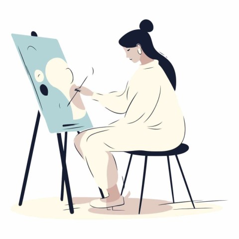 Young woman drawing a picture on the easel.