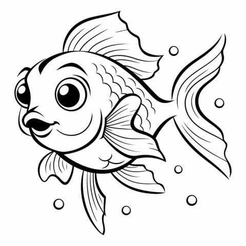 Black and White Cartoon Illustration of Cute Fish Animal Charact