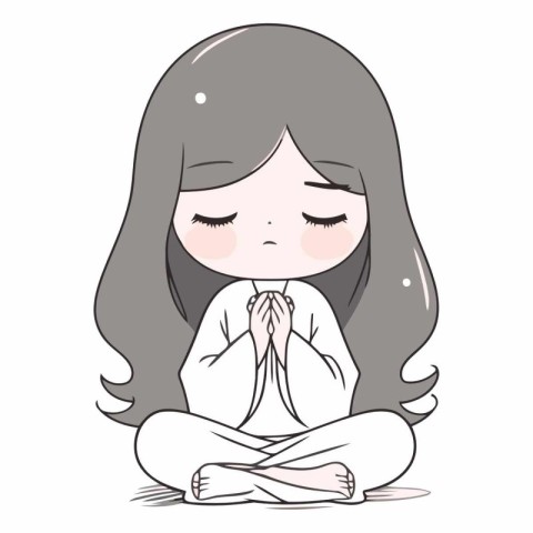 Illustration of a cute little girl sitting in lotus position.