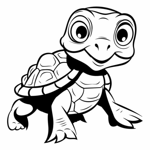 Turtle - Black and White Cartoon Illustration. Isolated On White