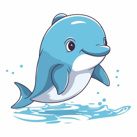 Cute cartoon dolphin isolated on a white background.