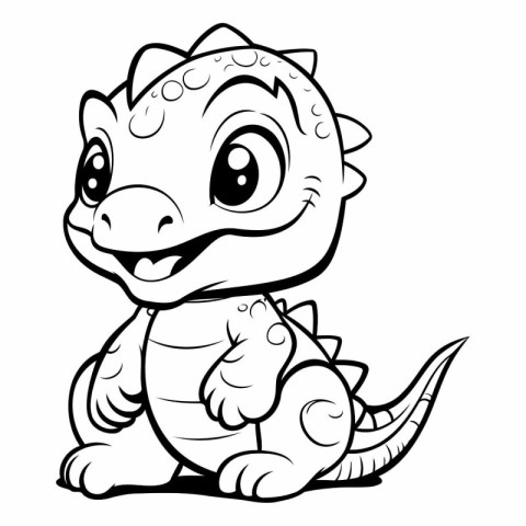 Black and White Cute Dinosaur Cartoon Mascot Character Illustrat