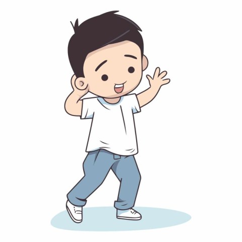 cute little boy in white t-shirt cartoon vector illustration gra