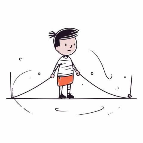 Illustration of a little boy playing with a seesaw. Vector.