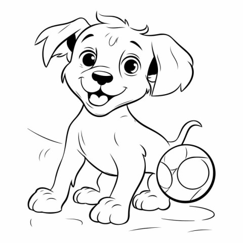 Cute puppy playing with a ball for coloring book.