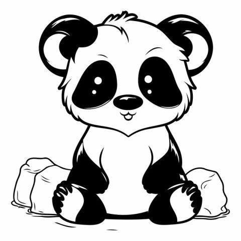 Black and White Cartoon Illustration of Cute Panda Animal Charac