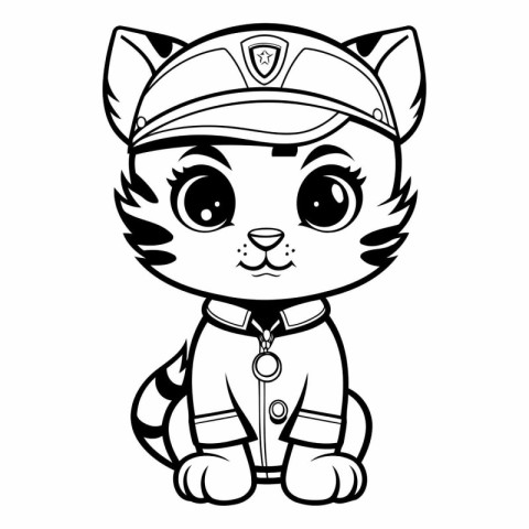 Black and White Cartoon Illustration of Cute Tiger Sailor Animal