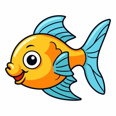 Cartoon cute yellow fish isolated on white background.