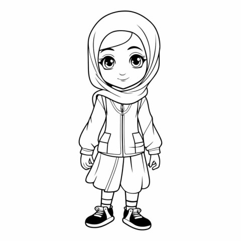 cute little muslim girl with hijab cartoon vector illustration g