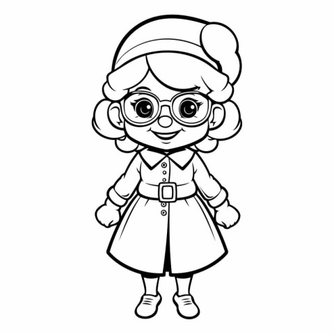 Coloring book for children: little girl in a hat and glasses