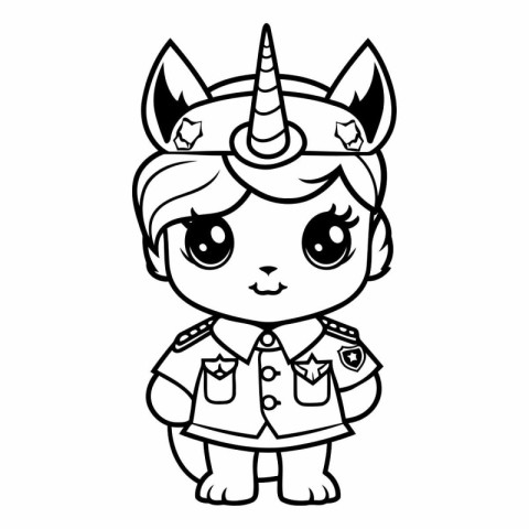 Black and White Cartoon Illustration of Cute Unicorn Fantasy Cha