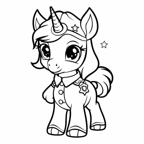 Black and White Cartoon Illustration of Cute Unicorn Animal Char