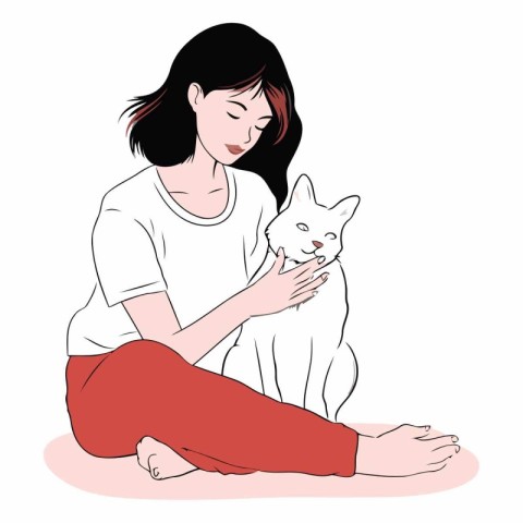 Illustration of a woman with a cat on a white background.