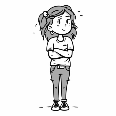 Cartoon doodle of a girl with folded arms.