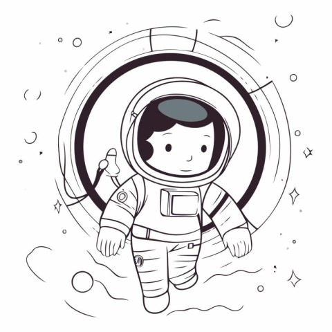 astronaut boy with space suit in space scene vector illustration