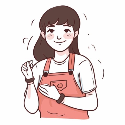 Smiling young woman in apron holding heart in her hands.