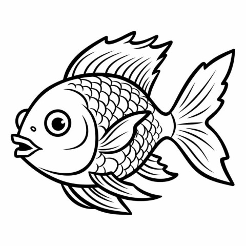 Black and White Cartoon Illustration of Cute Fish Animal Charact