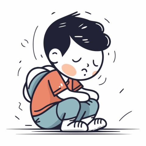 Illustration of a Little Boy Sitting on the Floor and Crying