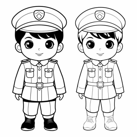 Coloring Page Outline Of a Boy and Girl in Army Uniform