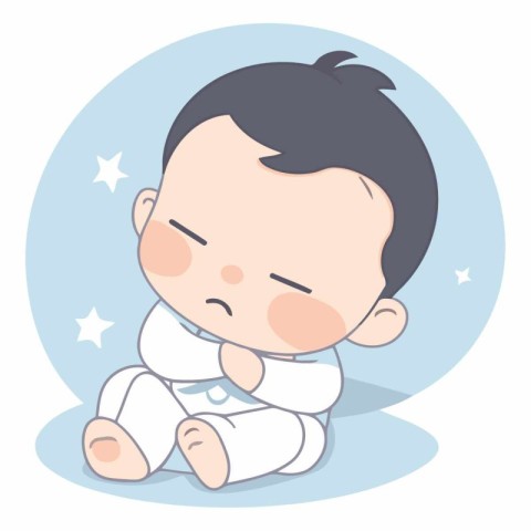 Cute little baby boy crying. Cartoon style.