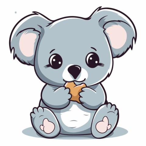 Cute koala sitting and eating a biscuit.