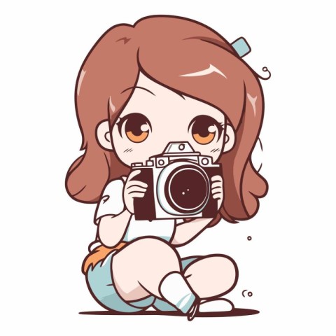 Cute little girl taking photo with a camera.