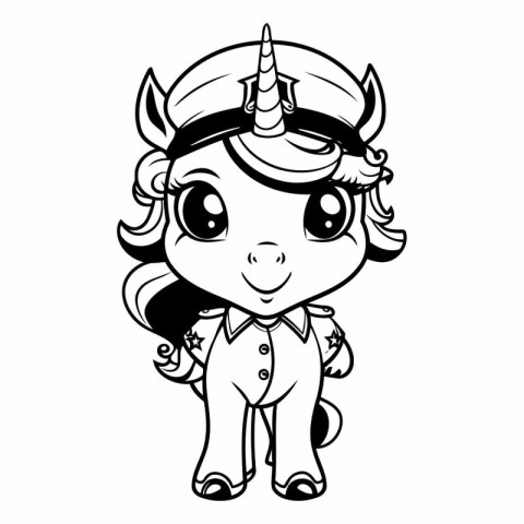 Black and White Cartoon Illustration of Cute Unicorn Fantasy Cha