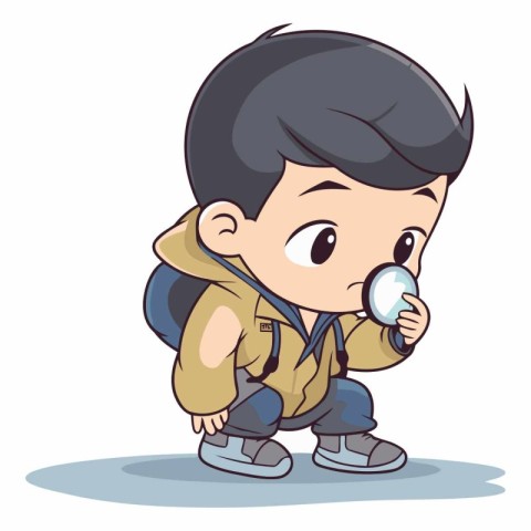 Cute little boy with a backpack. Vector cartoon character illust