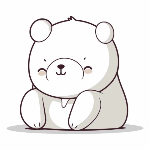 Cute cartoon white bear sitting isolated on white background.