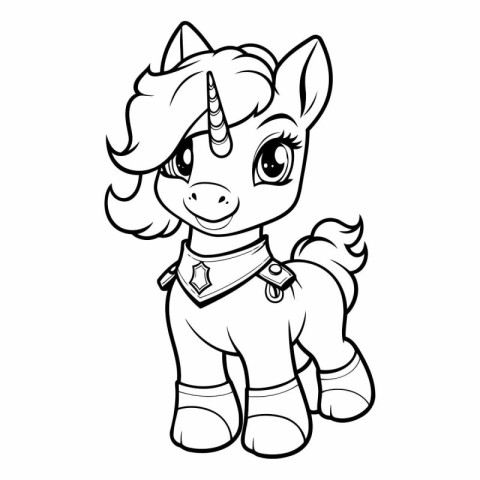 Black and White Cartoon Illustration of Cute Unicorn Fantasy Ani