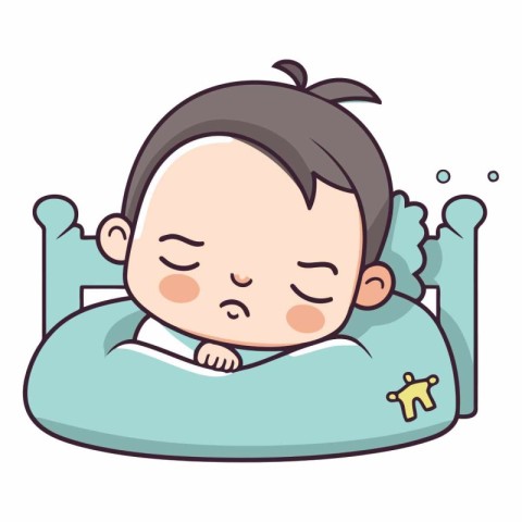 Illustration of a Cute Baby Boy Lying in His Bed