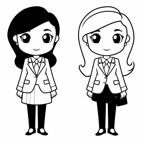 Business woman and businesswoman cartoon in black and white vect