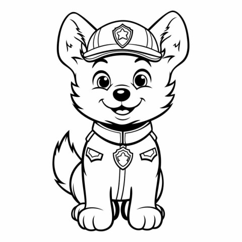 Black and White Cute Cartoon Police Dog Mascot Illustration