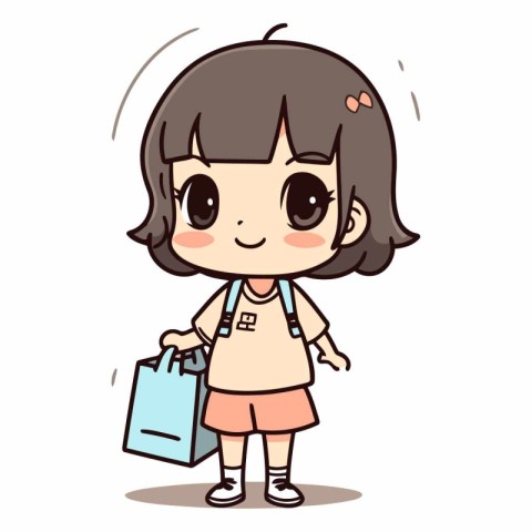 Girl with shopping bag - Cute Cartoon girl vector mascot illustr