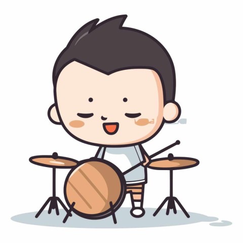 Boy playing drums character design. Cute and funny cartoon vecto