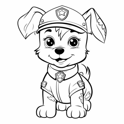 Black and White Cartoon Illustration of Cute Puppy Police Office