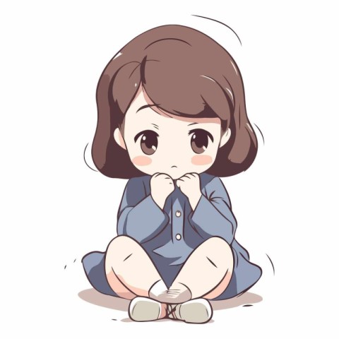 Illustration of a Cute Girl Sitting on the Floor and Thinking