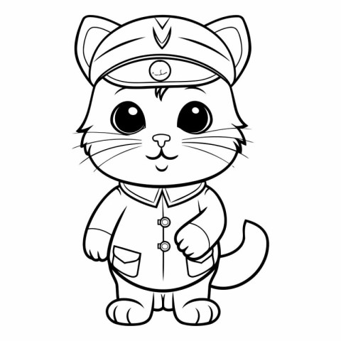 Coloring Page Outline Of Cute Cartoon Cat Captain Vector Charact