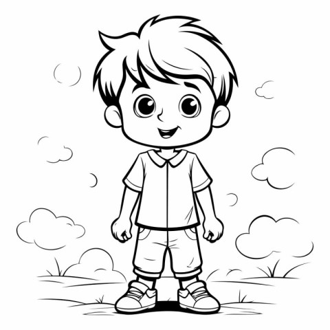 Vector illustration of Cute Little Boy Cartoon Character. Black