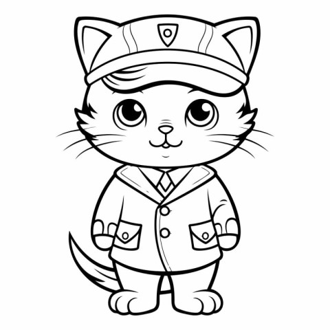 Black and White Cartoon Illustration of Cute Cat Sailor Characte