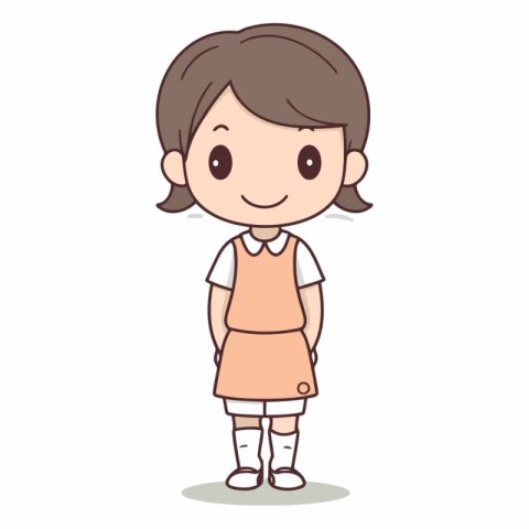 Smiling Girl Wearing Dress Cartoon Character Vector Illustration