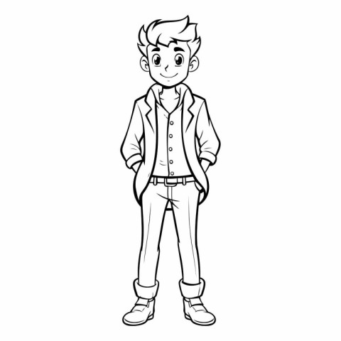 Vector illustration of a young man with hands in pockets. Cartoo