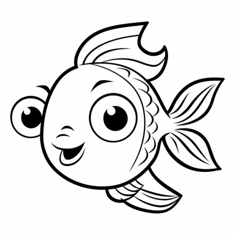 Black and White Cartoon Illustration of Cute Fish Animal Charact