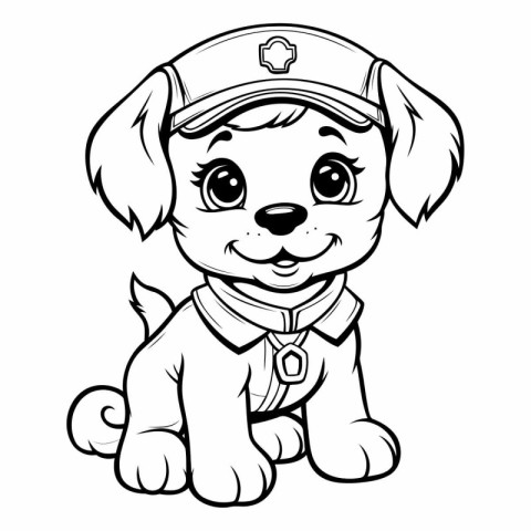 Black and White Cartoon Illustration of Cute Puppy Dog Mascot Ch