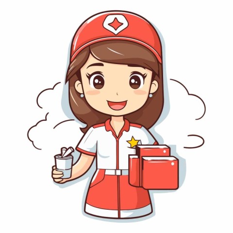 Cute Delivery Girl Cartoon Mascot Character Vector Illustration.