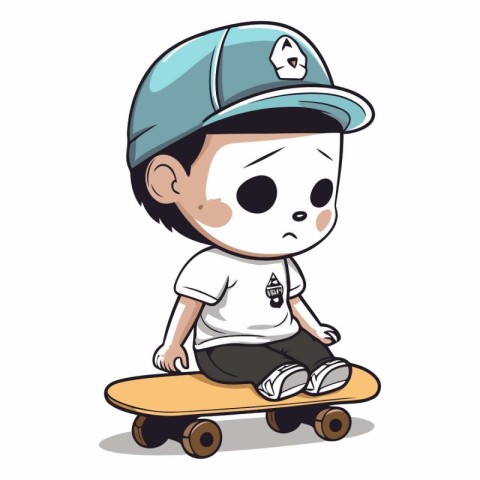 Boy with skateboard isolated on a white background.