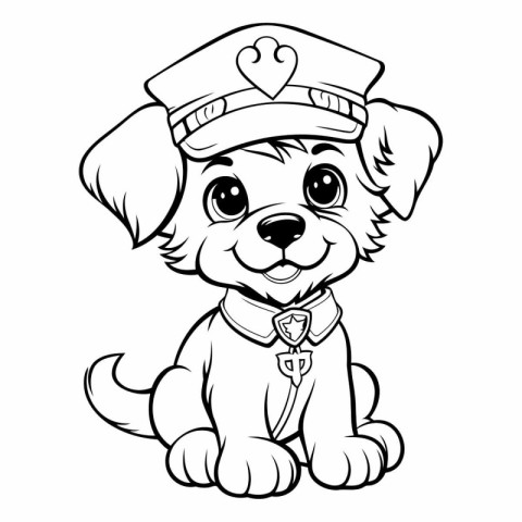 Black and White Cartoon Illustration of Cute Puppy Sailor Dog Co