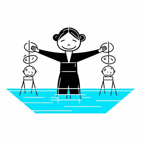 Man doing gymnastics with children. Flat vector illustration iso