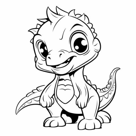 Cute Dinosaur - Black and White Cartoon Illustration. Isolated O