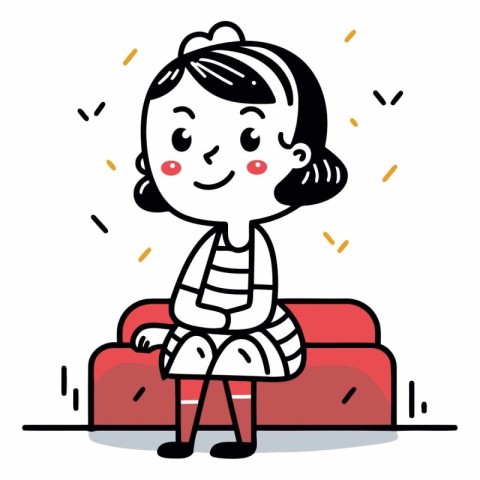 Illustration of a little girl sitting on a sofa and smiling.